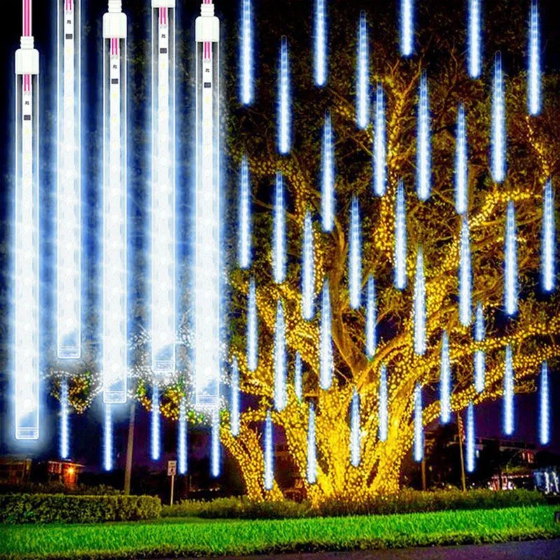 8 Tubes 288 Leds Meteor Shower Rain String Lights,Solar Icicle Tree Lights Outdoor Raindrop Lamp For Yard Party Patio Xmas Decor