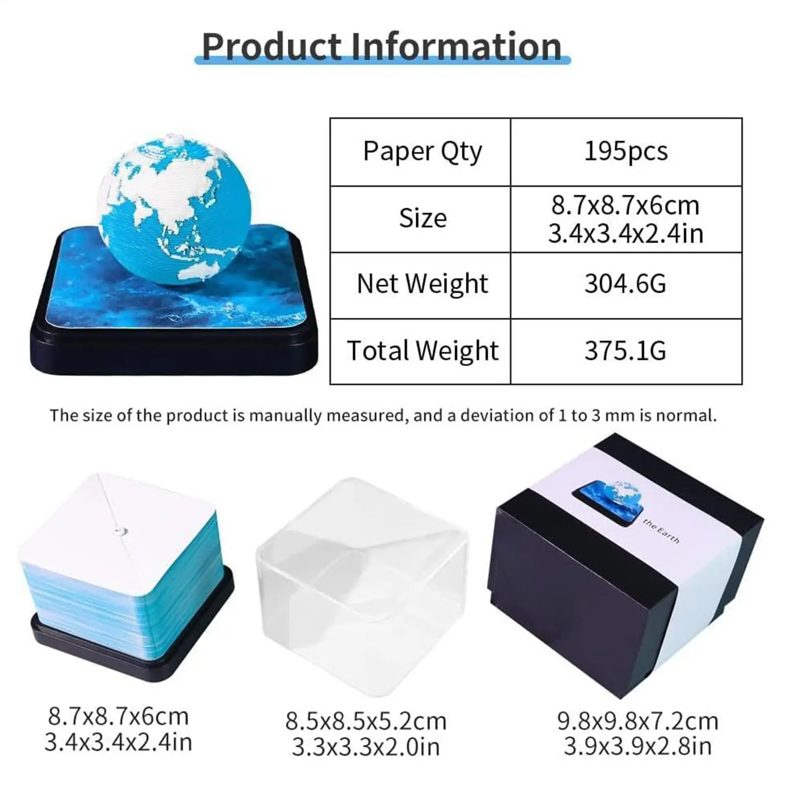 3D Desk Calendar Paper 3D Calendar Note Pad 2026 Paper Sculpture Tear off Memo Pad Stationery Earth Theme for Boys Students Kids