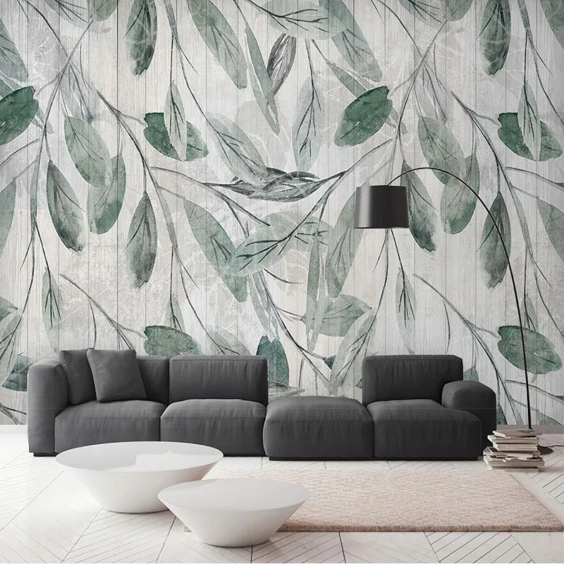 

Custom Any Size 3D Modern Simple Nordic Green Leaves Flowers Retro Background Wall Papel De Parede Home Décor Tapety Fresco Art