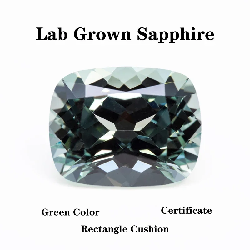 

Lab Grown Sapphire Green Color VVS1 Rectangular Cushion Shape DIY Advanced Charms Jewelry Rings Earrings Making Certificate