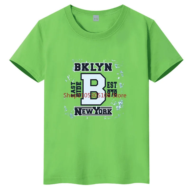 

Летняя детская уличная футболка с принтом BKLYN, из чистого хлопка, с круглым вырезом, короткий рукав, для родителей и детей