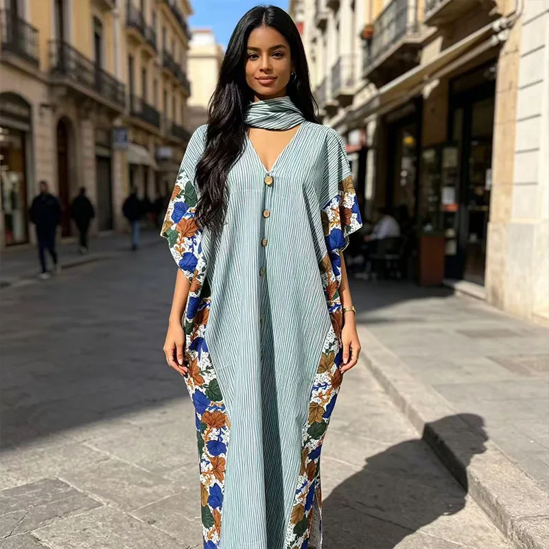 

Plus Size African Party Long Dresses for Women 2026 New Printing V-neck Robe Elegant Muslim Wedding Evening Gown Outfits