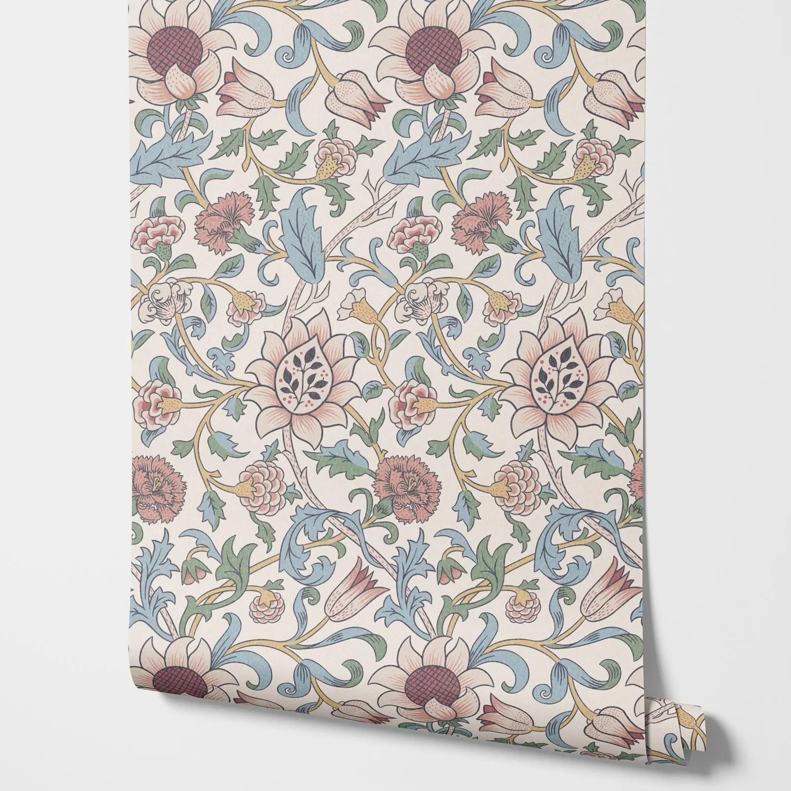 William Morris Evenlode Wallpaper Aqua on Charcoal, Pastel on Cream Wallpaper Peel and Stick For Room Decorations,Or Traditional