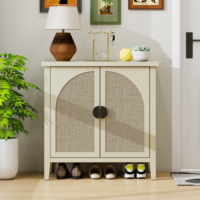 Storage cabinet with two doors made of natural color rattan,curved rattan side chest of drawers, modern side cabinet or crocery