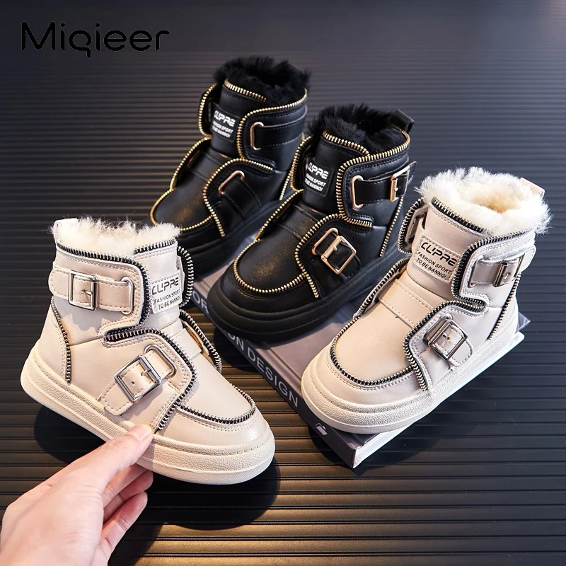 Children Boots For Girls Boys Baby Fleece Thick Warm Snow Girl Shoes Ankle Boots Sapato PU Winter Boots Cotton Kids Shoes