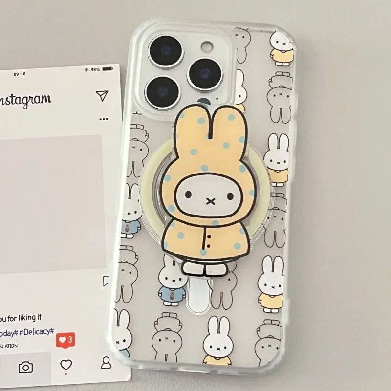 Miffy Magnetic MagSafe Stand & Phone Case for IPhone 16/15/14/13/12/11Pro Kawaii Cartoon Bunny Shockproof Trendy Holiday Gift