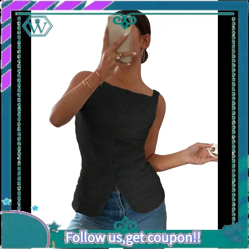 

A09P Женский жилет Топ Модные топы на пуговицах Асимметричный топ Y2k на выход