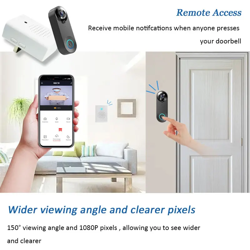 Tuya Wireless Visual Doorbell Door Peephole Camera Digital Peephole Viewer 1080P HD PIR Motion Detection Night Vision Non-punch