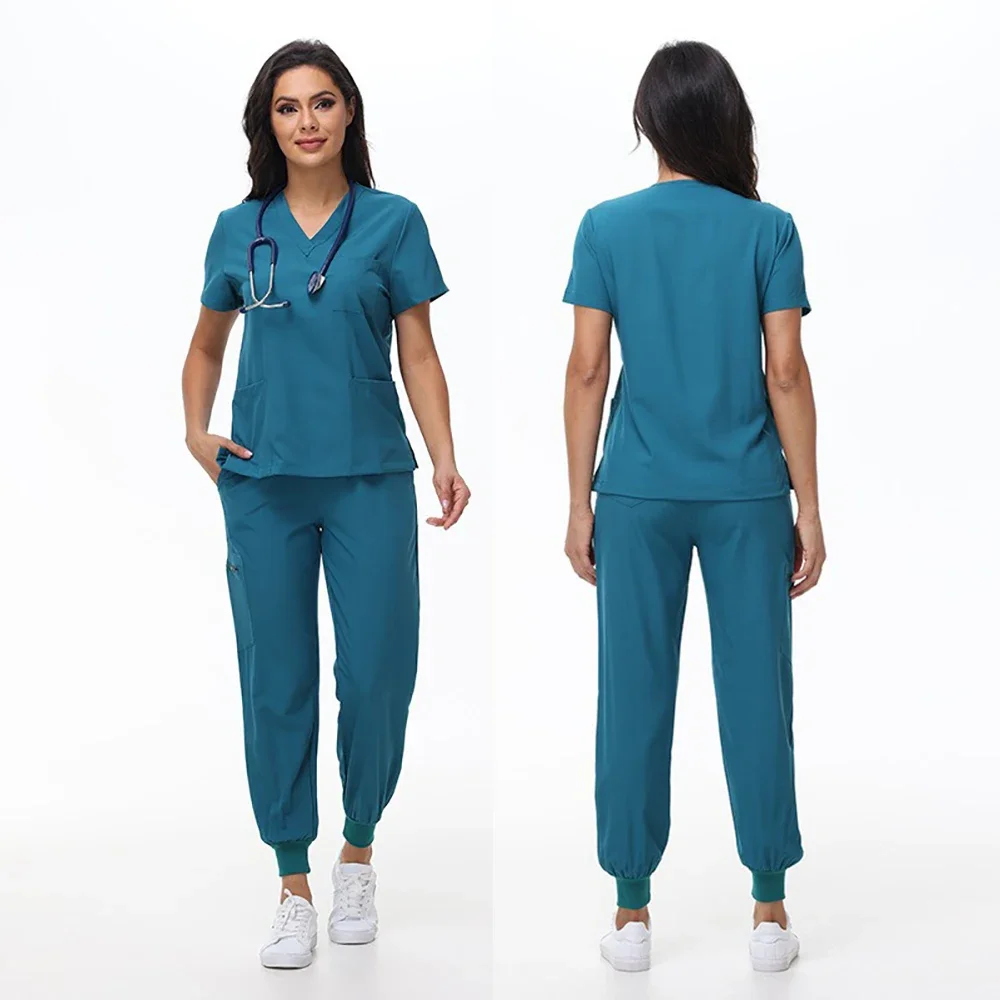 Unisex Short Sleeve Beauty Uniform V-neck Scrubs Tops Spa Uniform Health Workers Scrub Shirts Nurse Medical Clothing For Women