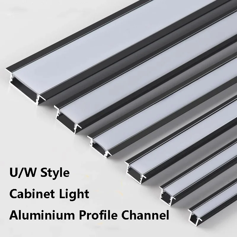 U/W Style 0.5/1M LED Cabinet Light Aluminium Profile Channel Kitchen Cabinets Wardrobe Bookcase Embedded Linear Hard Strip Light