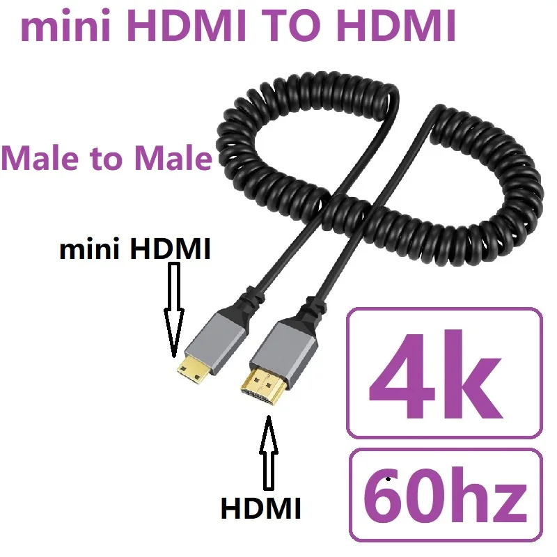 4K 60HZ HDMI Cable 0.5-2.4M MINI/Micro HDMI-compatible TO HDMI Coiled Extension Flexible Spiral Cable Male to Male Plug Cable