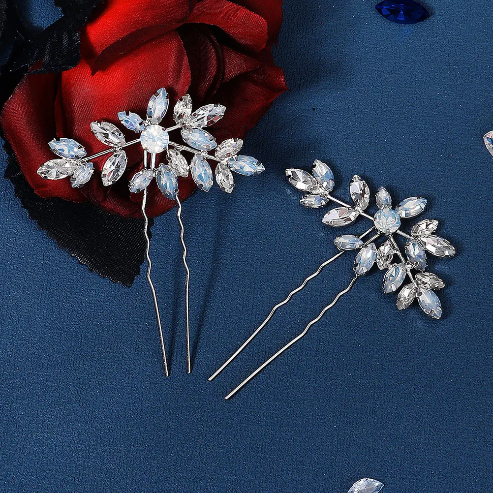 

2pcs U Shape Hair Stick Wedding Design Bridal Headwear Hairpin for Bridesmaids Prom Party Occasions Stylish Rhinestones Decor