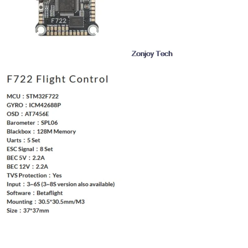 Zonjon F722 V4 BLS 60A30,5x30,5mm FC&ESC Stack Flight Controller Bluetooth für RC FPV Racing