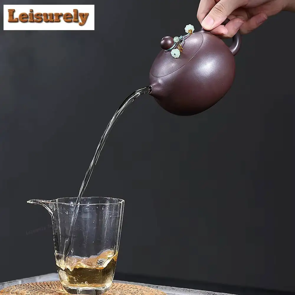 HOYIHM 290ml Vintage Yixing Purple Clay Teapots Handmade Card Cover Xishi Pot Raw Ore Mud Kettle Zisha Tea Set Accessories Gifts
