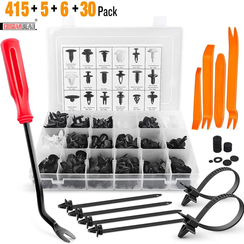 415 Pcs Car Retainer Clips & Plastic Fasteners Kit - 18 Most Popular Sizes Auto Push Pin Rivets Set -Door Trim Panel Clips