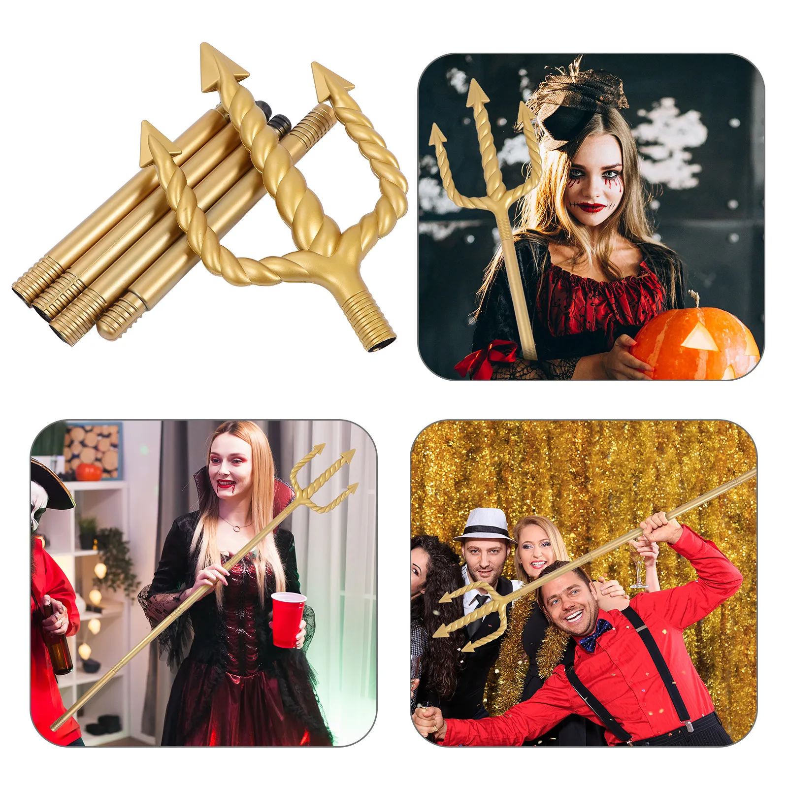 

Спиральный трезубец с золотистым покрытием, изысканный дизайн, закругленные концы, простая сборка, для костюмов на Хэллоуин, косплея, вечеринок, сценических выступлений