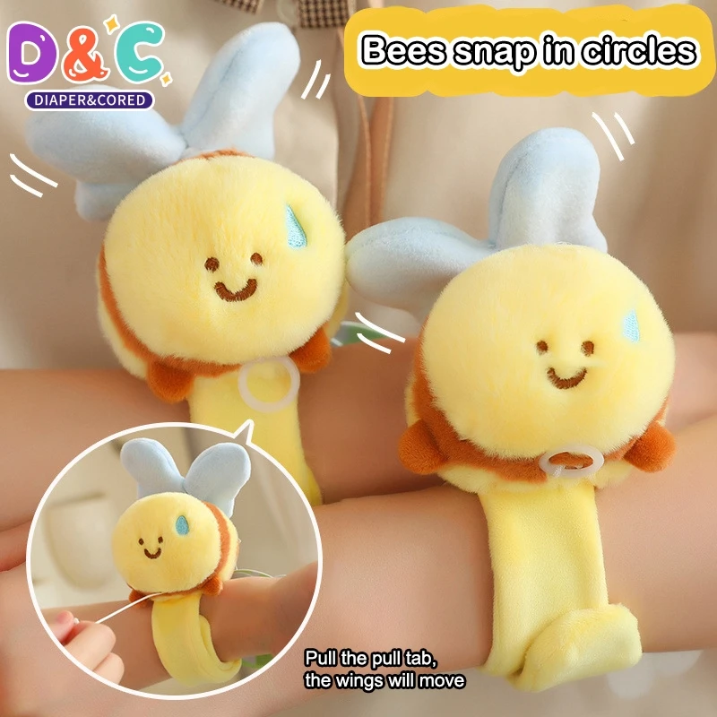 Lovely Plush Bow Sweating Bee Clap Circle Toys Slap Flapping Wings Fluffty Stuffed Bracelet Hand Ring Wristband Kid Funny Toys