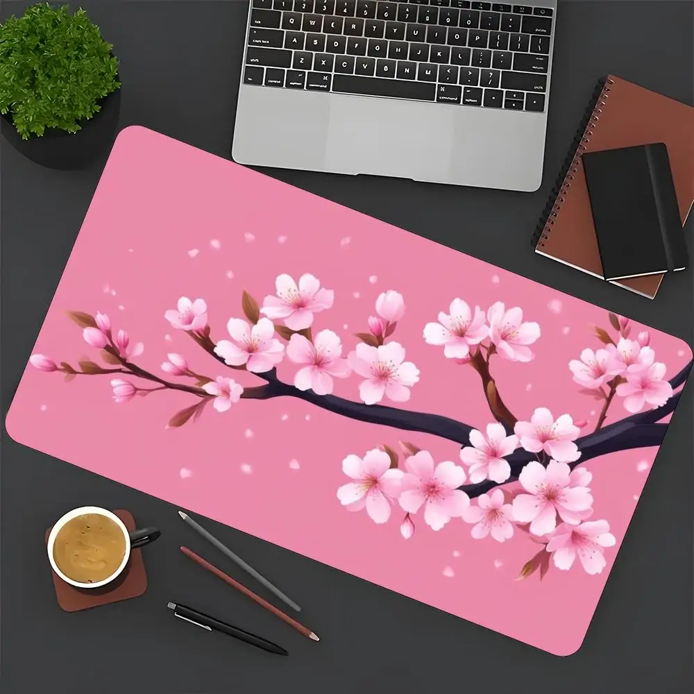 فروع زهر الكرز على خلفية وردية، لوحة ماوس قابلة للغسل من المطاط غير قابلة للانزلاق #1