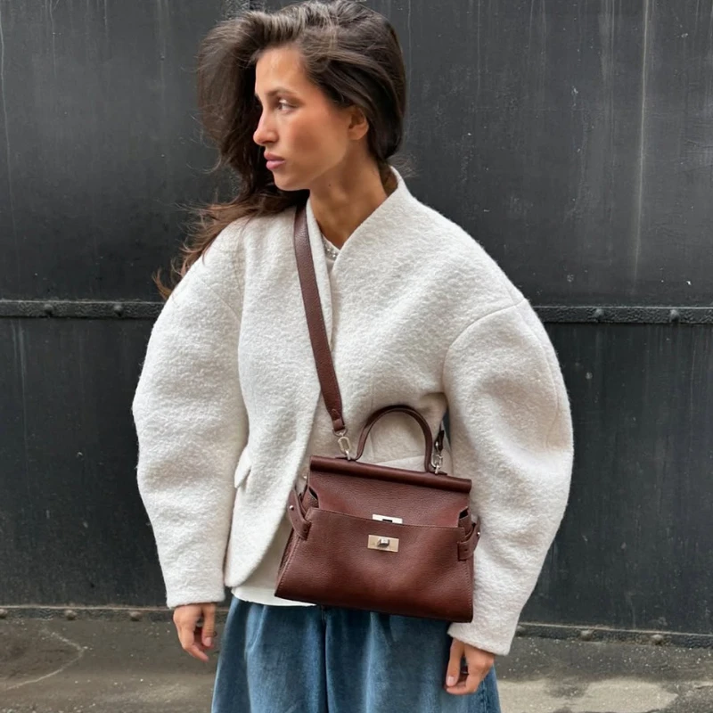 

TARUXY модная куртка из овечьей шерсти с v-образным вырезом, женская простая однотонная элегантная куртка с длинными рукавами и карманами на пуговицах, осенняя повседневная одежда для пригородных поездок