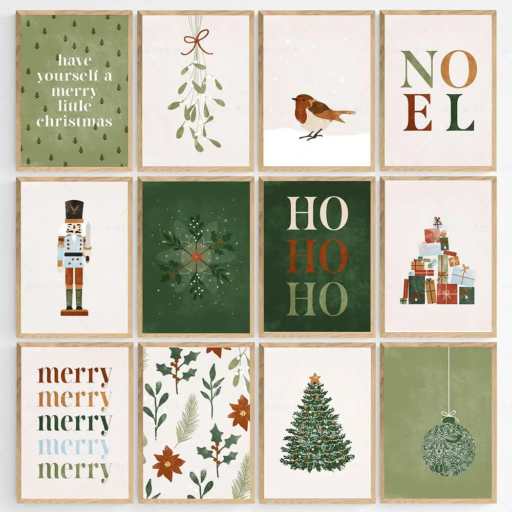 Christmas Tree Present Wall Art Canvas Painting Nordic Posters And Prints Merry Christmas Picture Festive Living Room Home Decor