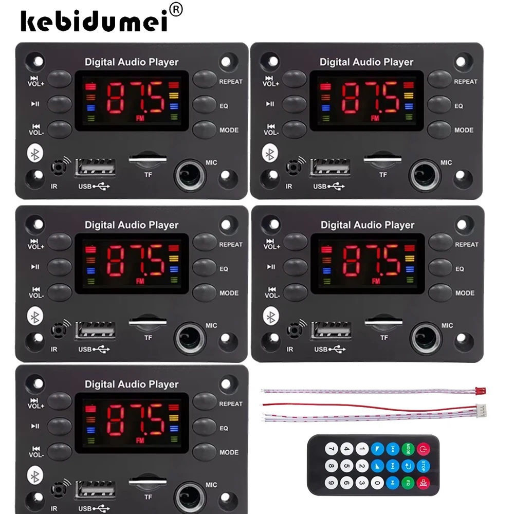 Micrófono de Audio para Auto KEBIDUMEI, Reproductor de Música MP3 con Radio FM, USB, TF, Altavoz, DC 5V 12V, Bluetooth 5.0, Decodificador MP3 WMA WAV APE