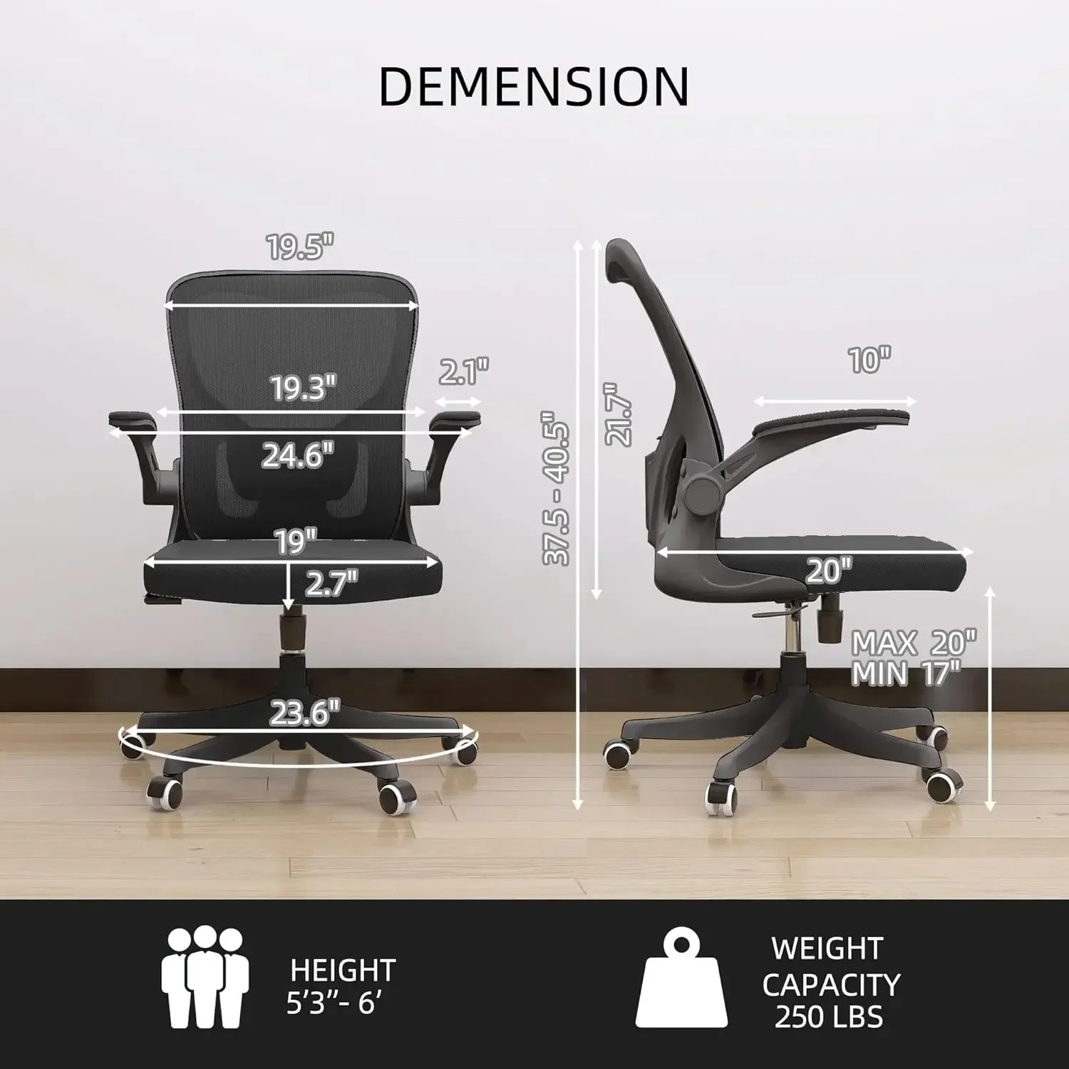 Office Chair, Ergonomic Office Chair Desk Chair with Lumbar Support & 2D Flip-up Arms Height Adjustable Home