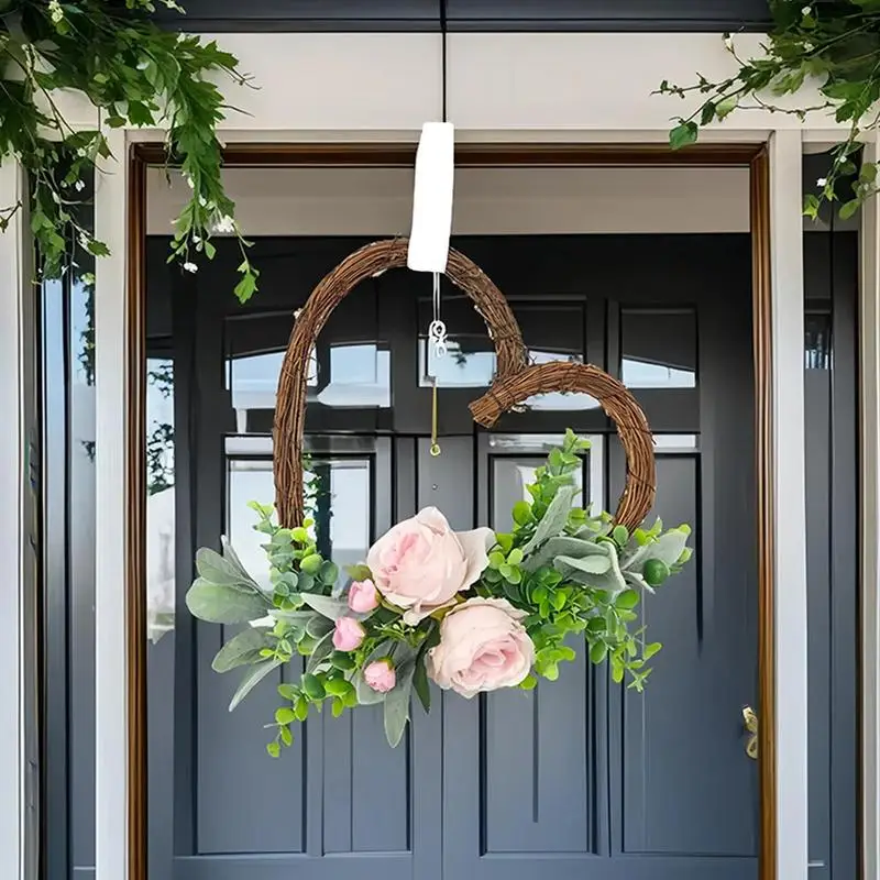 Heart Shaped Wreath for Front Door Handmade Vine Wreath With Flower And Eucalyptus Valentines Day Wedding party Home Decoration