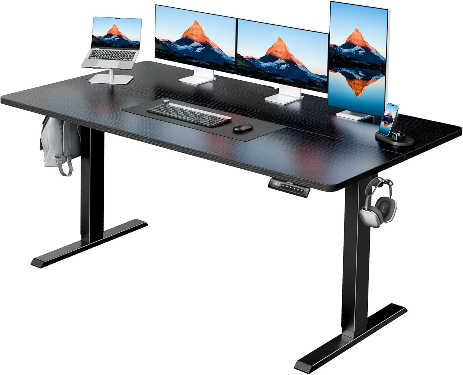 Electric Standing Desk Adjustable Height, 4 Memory Height Settings, Headphone Hook, Cable Manager, Sit Stand Up Desk for Home