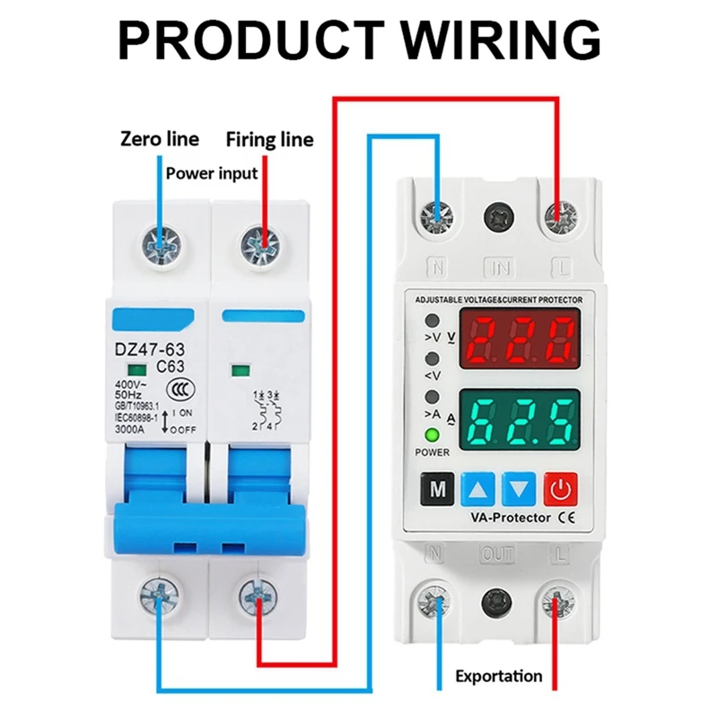 63A AC130-300V Din Rail Dual Display Adjustable over Voltage Current and Under Voltage Protective Device Protector Relay-A86Z