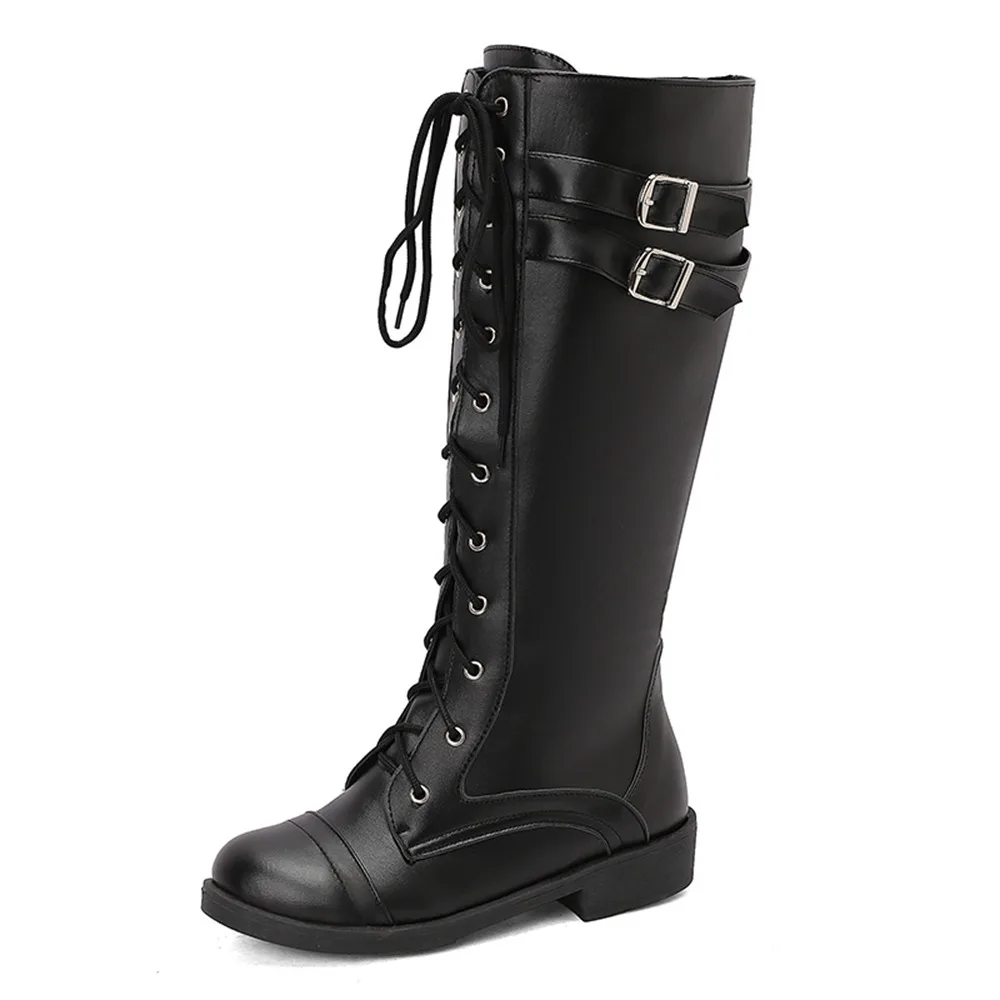 

Женские высокие сапоги на шнуровке с боковой молнией, большие размеры 35-48, черные, коричневые, серые, D-12