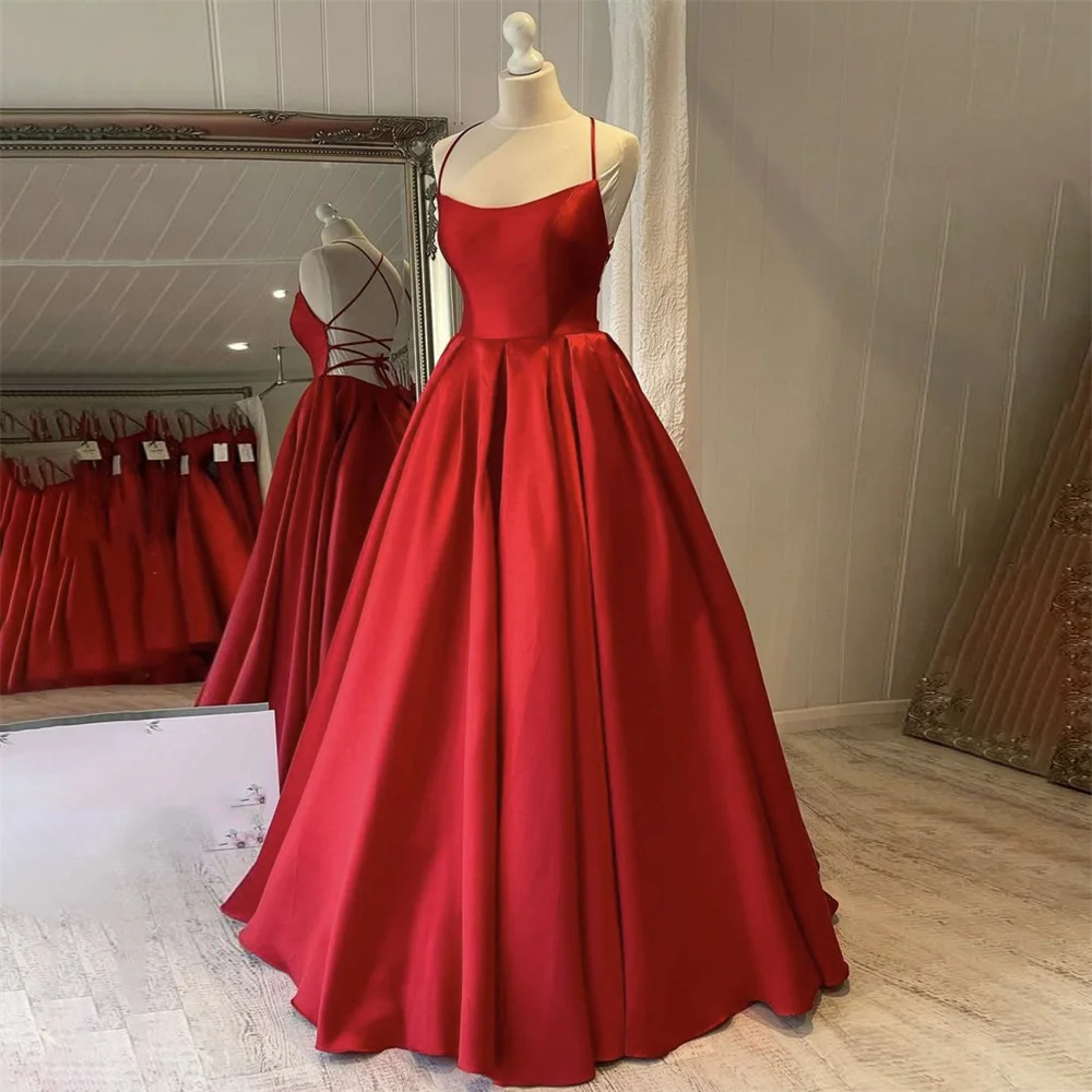 

Lily Red A Line Special Occasion Dresses Lace Up Back Formal Gown Spaghetti Strap Stain Long Evening Dresses vestidos de fiesta