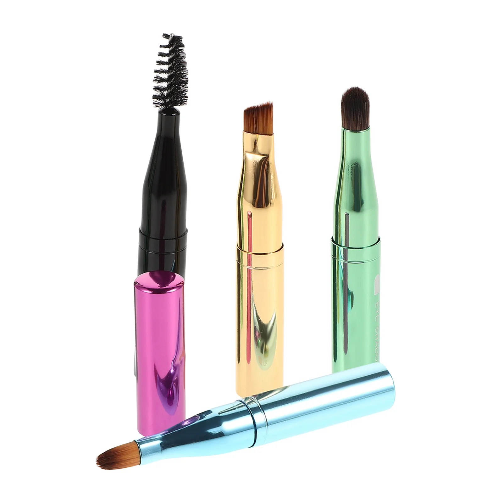1Set Multifunctional 4in1 Makeup Brush Set Eyebrow Lip Eyeshadow Portable Travel Kit Eyebrow Brush Applicator Travel Makeup Set
