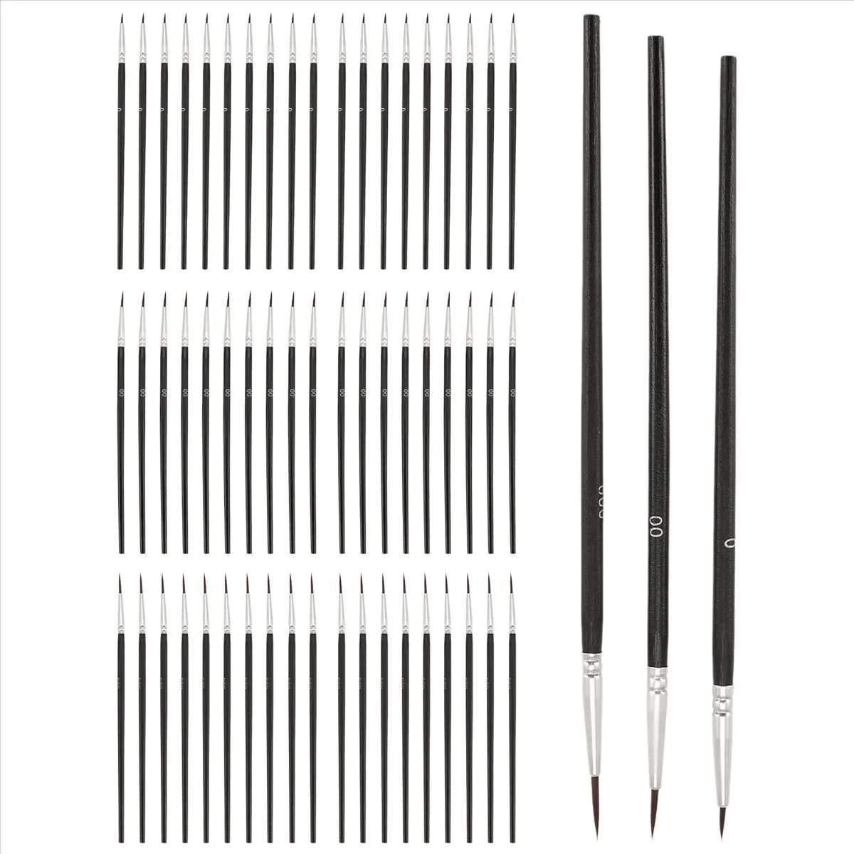 A97G 60 قطعة من فرش الطلاء التفصيلي، فرشاة طلاء ذات أطراف رفيعة مع 3 أحجام 0 00 000 فرشاة بطانة طلاء دقيقة صغيرة الحجم