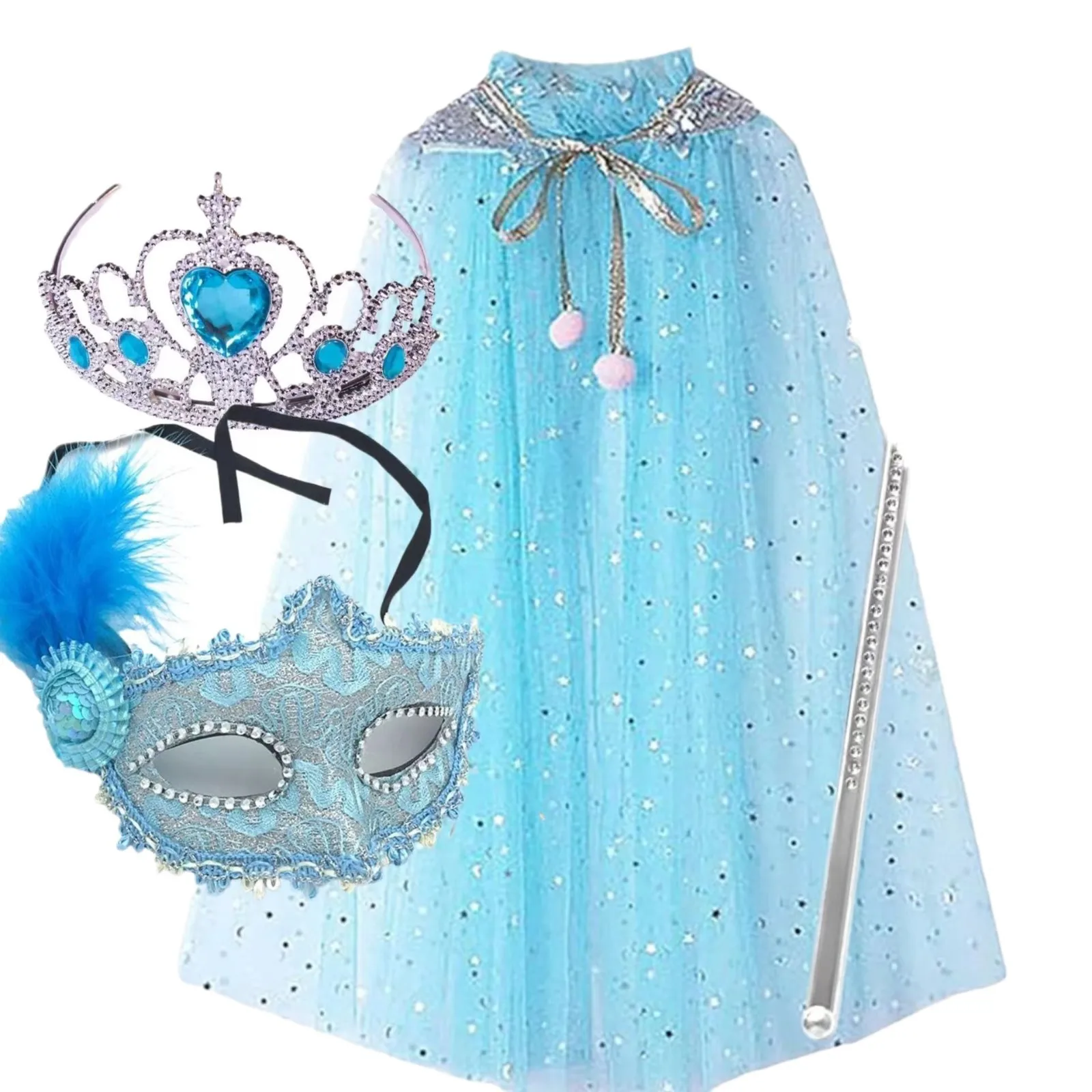 Costume For Girl Cape Shawl Cape Girls Princess Crown Cape Suit Halloween Performance Costume - view 5