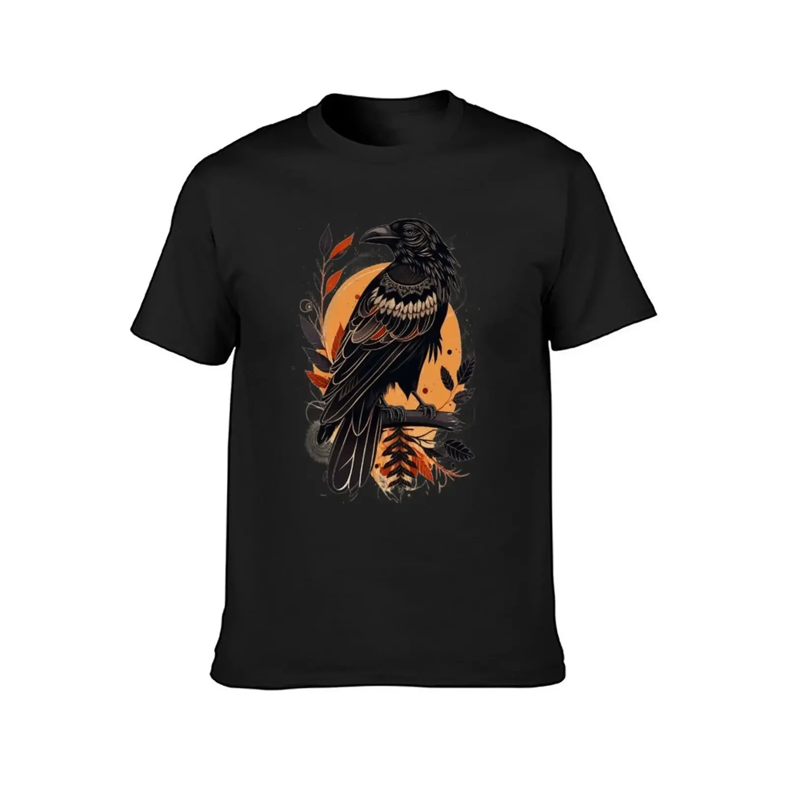 Crow illustration in a tattoo style T-Shirt sports fans customs anime workout shirts for men