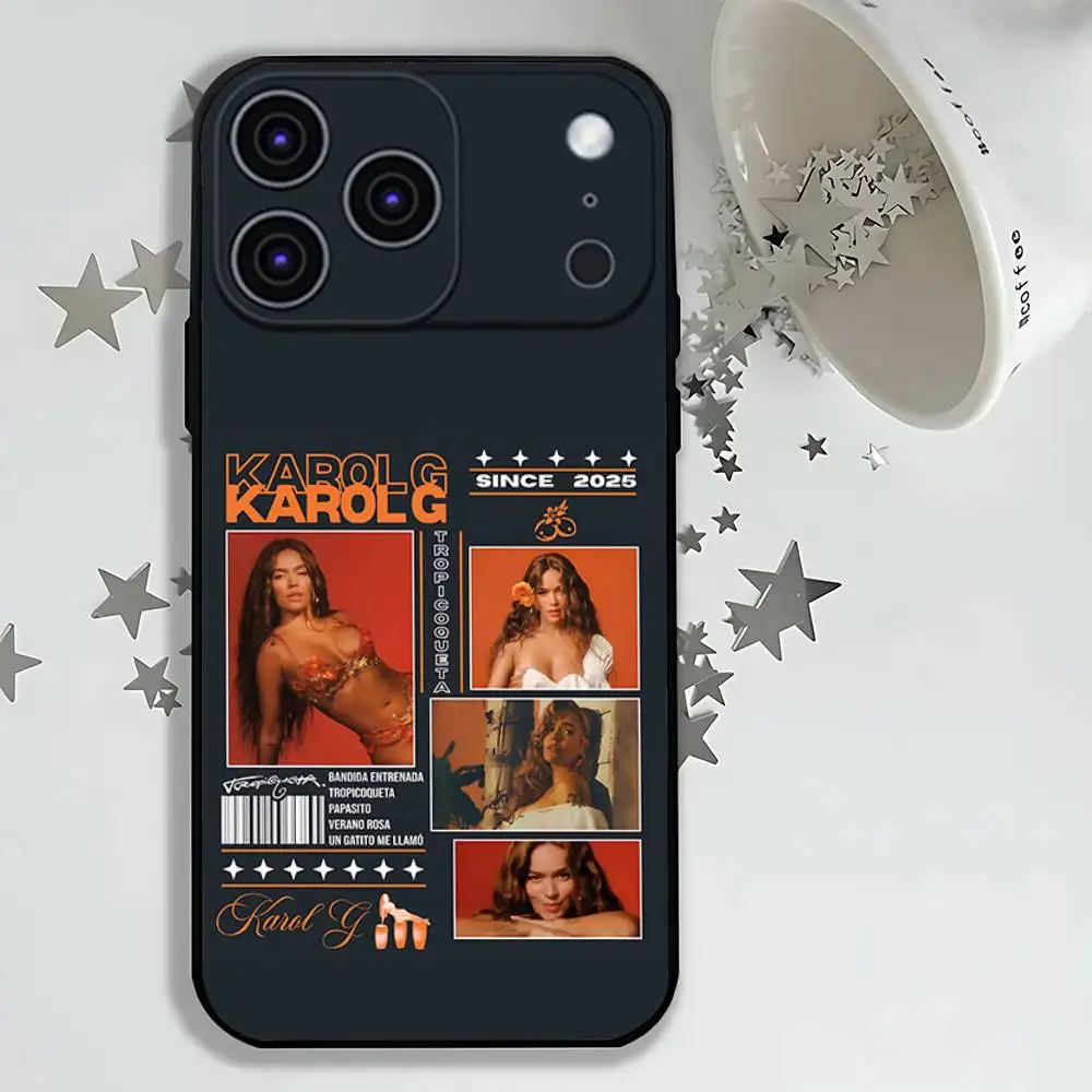 حافظة هاتف Hot-Karol G T-Tropicoqueta 2025 لهاتف iPhone 17,16,15,14,13,12,11,Pro,Max,Plus,E,Air,غطاء أسود واقٍ صغير #3