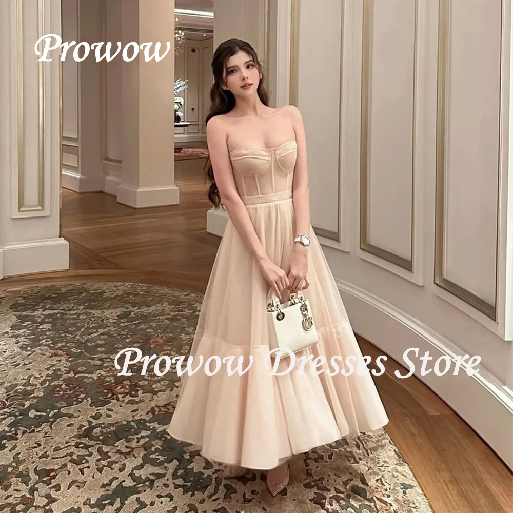 

Prowow Elegant A Line Prom Dress Sweetheart Neck Sleeveless Bridesmaid Gown Ankle Length Corset Back Free Customized