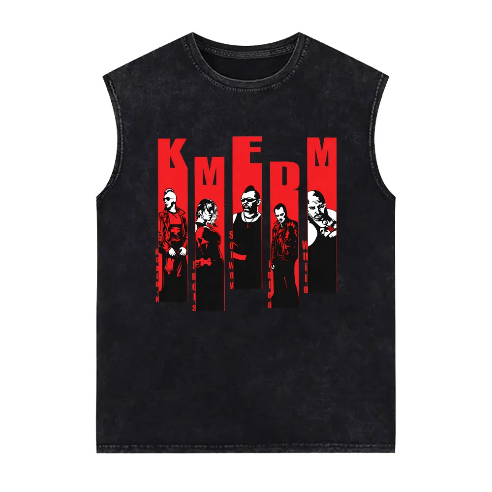 Rock Band Kmfdm Music Album Cover Vintage Washed Tank Tops Men Women Retro Gothic Punk Sleeveless Vest T-shirt Unisex Streetwear