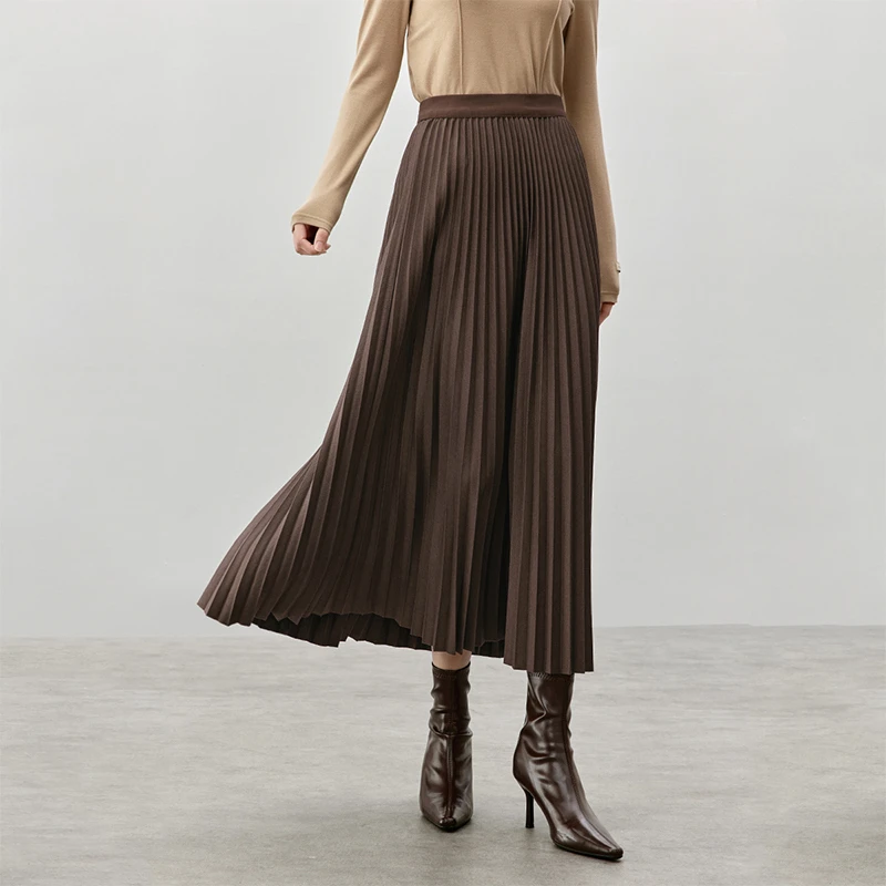 

SENTUBILA Pleated Skirt For Women 2025 Winter Solid A-line High Waist Temperament Elegant Knit Ladies Long Skirt W44Q57637