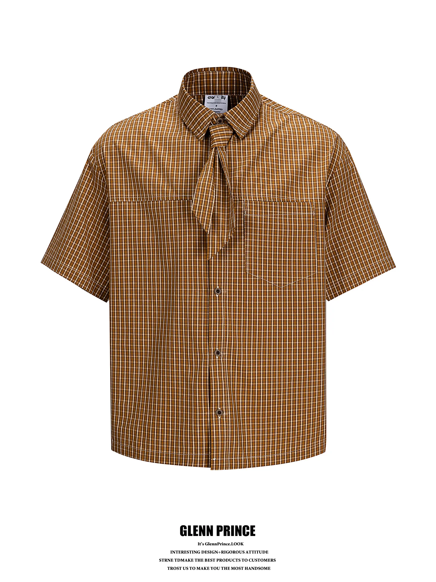 

GPstudio American Retro Tie Plaid Short Sleeve Loose Men's Shirt Summer Commute Vintage Style Couples Shirt Cotton Breathable