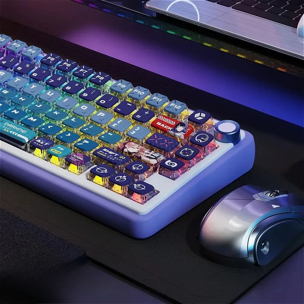 122 keys, blue pink purple, transparent personalized keycap PBT + PC keycap ASA for MX switch gaming mechanical keyboard image 4