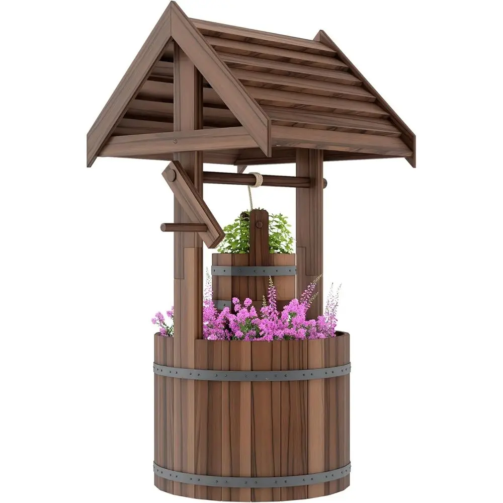 

Деревянный кашпо-колодец в деревенском стиле, регулируемое подвесное ведро, уличный декор с дренажем для сада и патио