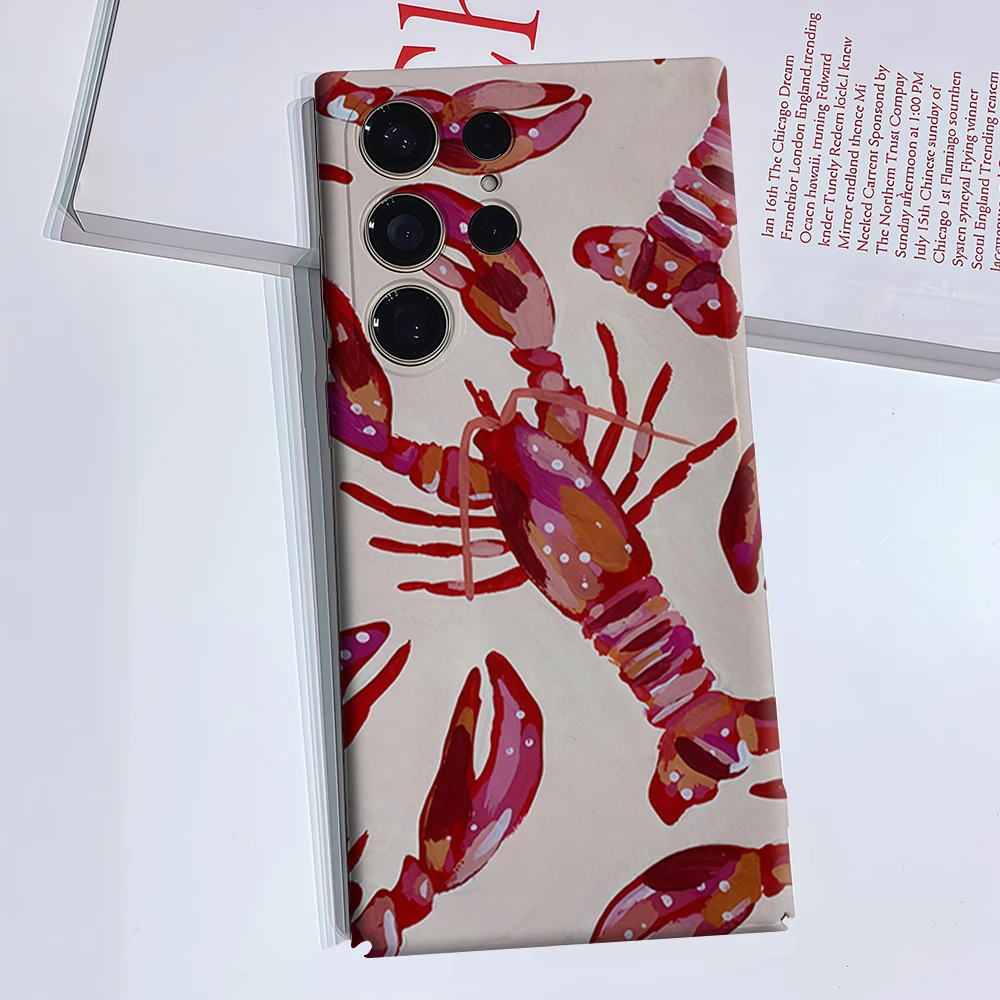 Hand-Painted Red Lobster Phone Case for Samsung Galaxy S26 S25 Ultra S24 S23 Ultra Plus Glossy Double-layer Back Cover