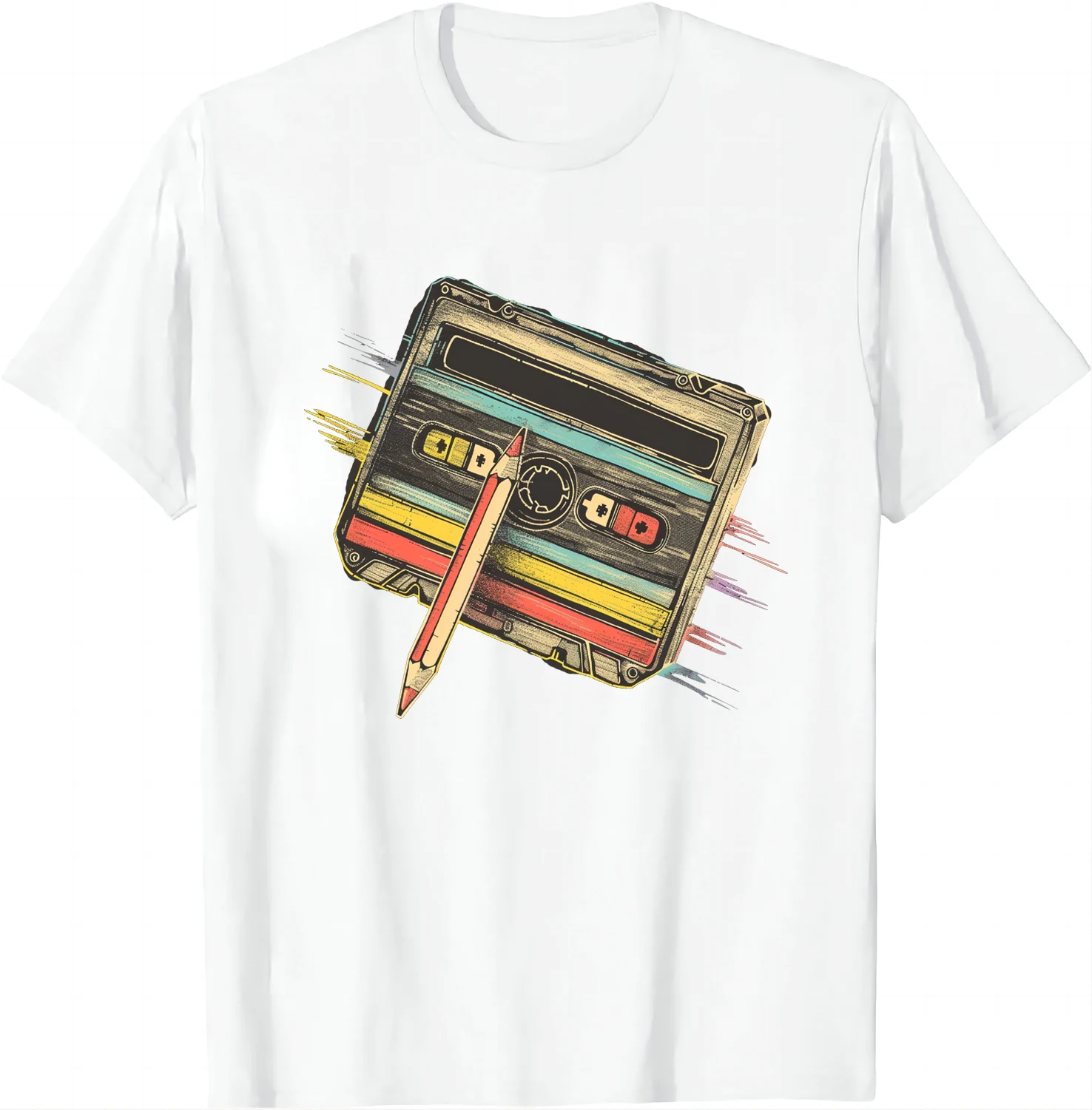 80s Cassette Tape Pencil 1980s Retro Vintage Throwback Music T-Shirt  Men Clothing  Vintage T Shirt  Camisetas