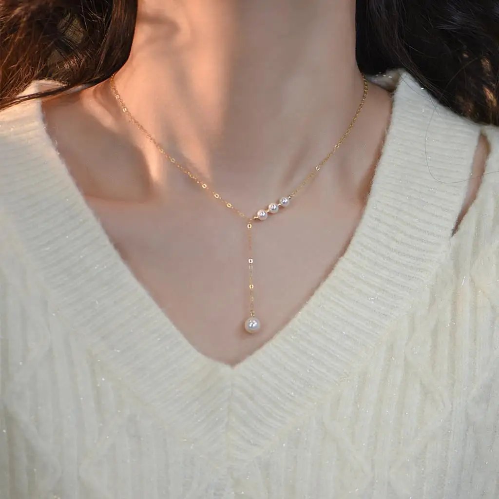 

Lii Ji Real Pearl High Luster Y Choker Necklace 14k Gold Filled 40+5cm Women Jewelry Gift