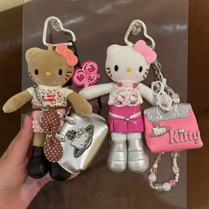

Kawaii Sanrio Hello Kitty плюшевый брелок с длинной ножкой, кукла, рюкзак, подвеска Kawaii, высокое качество, черная кожа, игрушка Kt Cat, подарки на день рождения