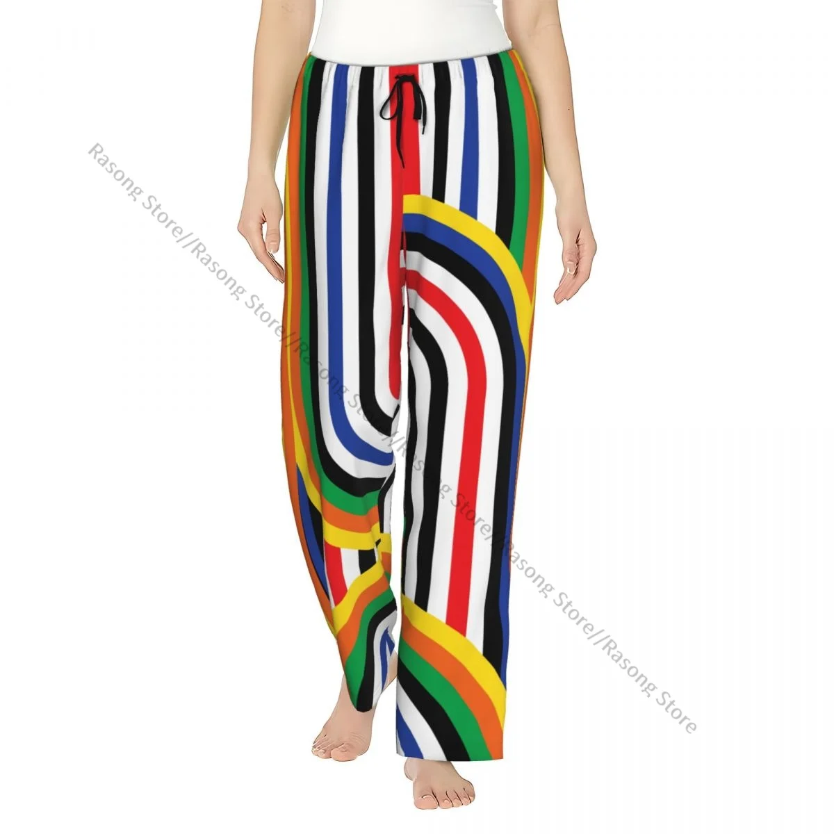 Cozy Flannel Pajama Pants for Women Abstract Art Colorful Disco Rainbow Pattern Sleep Bottoms Home Loungewear