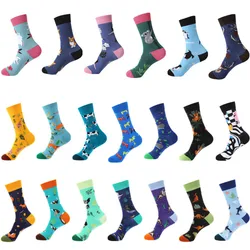55 Pattern Funny Unisex Painting Panda Deer Dogs Food Fruit Men Crew Happy Socks Streetwear Cotton Male Skateboard Boys AdultSox