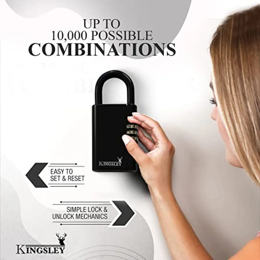 Portable Resettable Hanging Key Safe Combination Lock Box for House Keys in Black Ideal for Real Estate Agents Vacation Rental