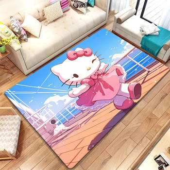 MINISO & Sanrio sevimli renkli Hello kitty karikatür baskı halı oturma odası, mutfak, kanepe, masa, halı, kaymaz, sandalye, piknik, kamp, Mat
